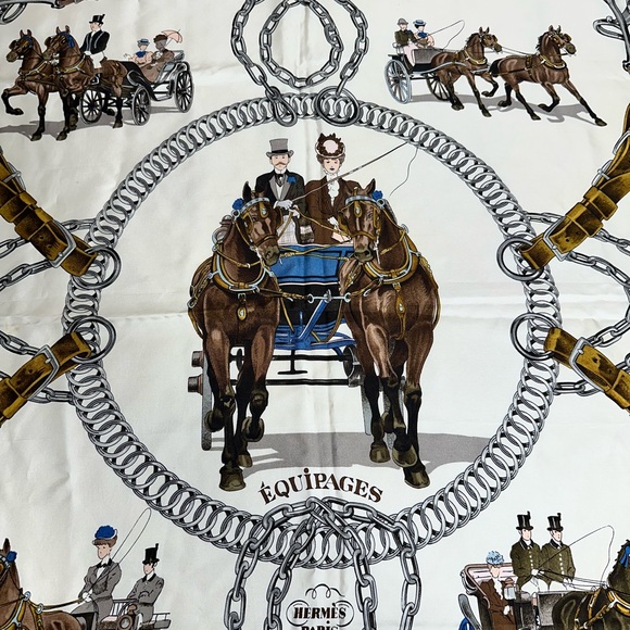 Hermes Pink, Cream & Brown 'Equipages' Silk Scarf - Picture 3 of 8